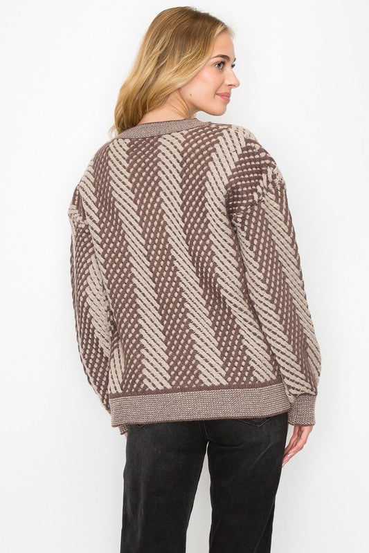 Two Tone Knit Sweater Long Sleeve
