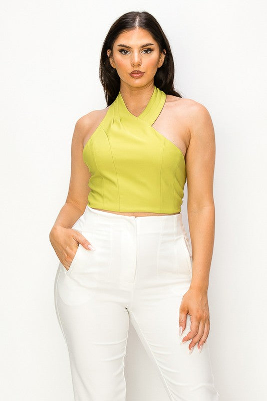 Halter Solid Cut Out Crop Top
