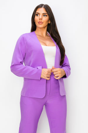 Solid Long Sleeve Open Blazer with Pockets
