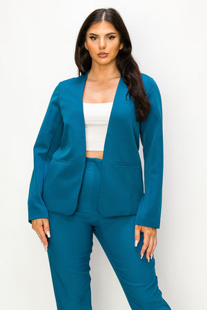 Solid Long Sleeve Open Blazer with Pockets