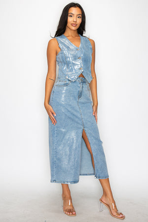 Metallic Jean Vest Button Down