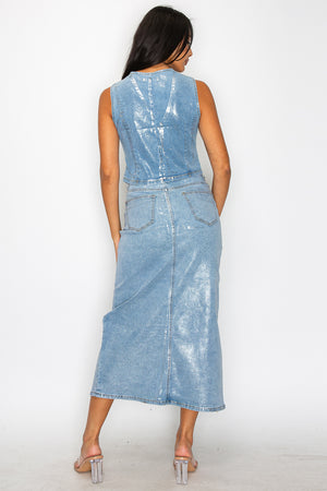 Metallic Jean Vest Button Down