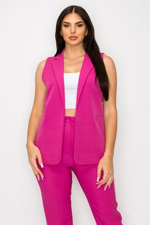 Solid Collared Vest with Pockets