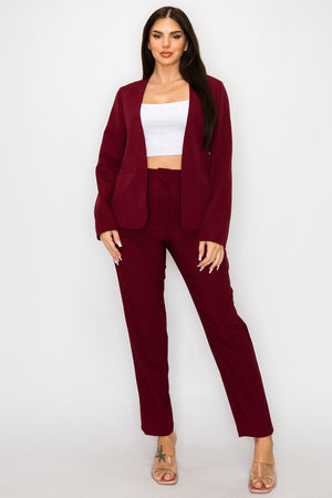 Solid Long Sleeve Open Blazer with Pockets