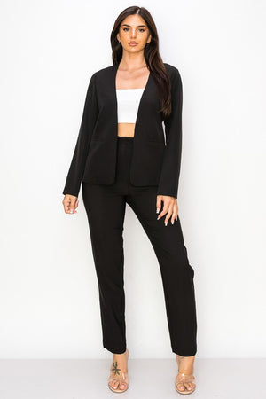 Solid Long Sleeve Open Blazer with Pockets