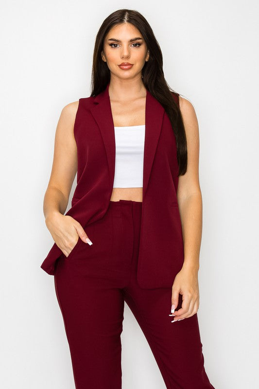 Solid Collared Vest with Pockets