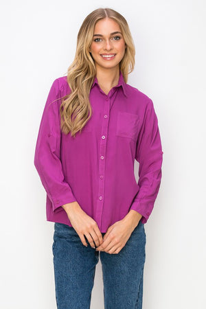Solid Long Sleeve Button Down with Pockets