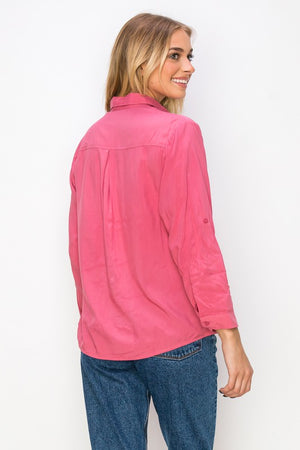 Solid Long Sleeve Button Down with Pockets