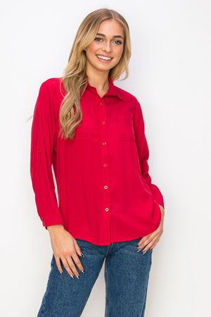 Solid Long Sleeve Button Down with Pockets
