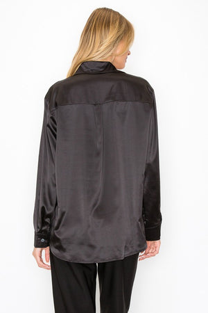 Satin Button Down Long Sleeve Shirt Oversize