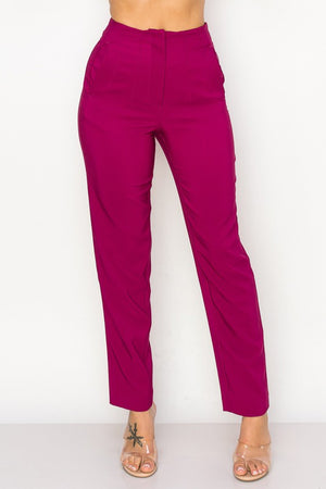 Solid High Waist Dress Pants