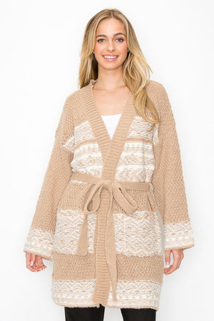 Long Knit Cardigan Front Tie and Pockets