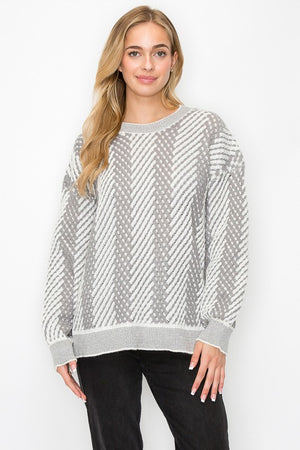 Two Tone Knit Sweater Long Sleeve