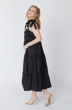Tiered Maxi Solid Sundress Shoulder Ties