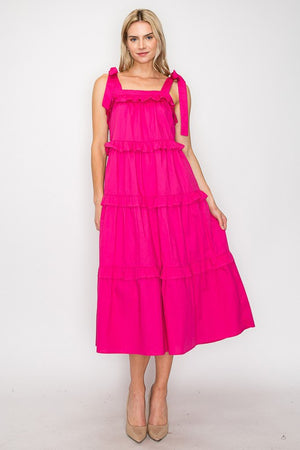 Tiered Maxi Solid Sundress Shoulder Ties