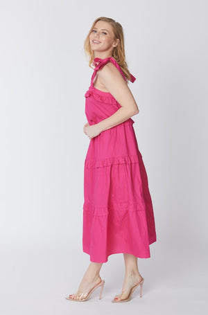 Tiered Maxi Solid Sundress Shoulder Ties