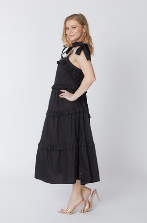 Tiered Maxi Solid Sundress Shoulder Ties