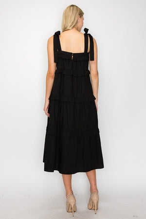 Tiered Maxi Solid Sundress Shoulder Ties