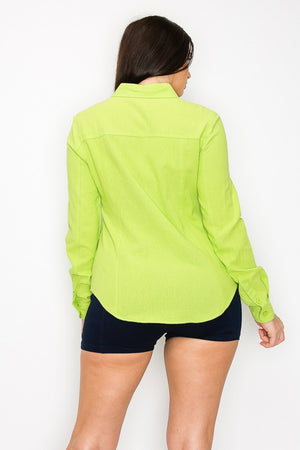 Long Sleeve Cotton Solid Button Down Top