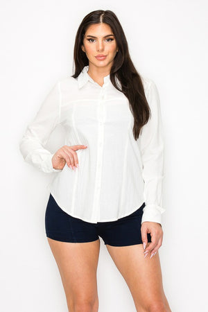 Long Sleeve Cotton Solid Button Down Top