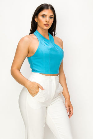 Halter Solid Cut Out Crop Top