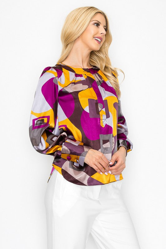 Round Neck Abstract Long Sleeve Top