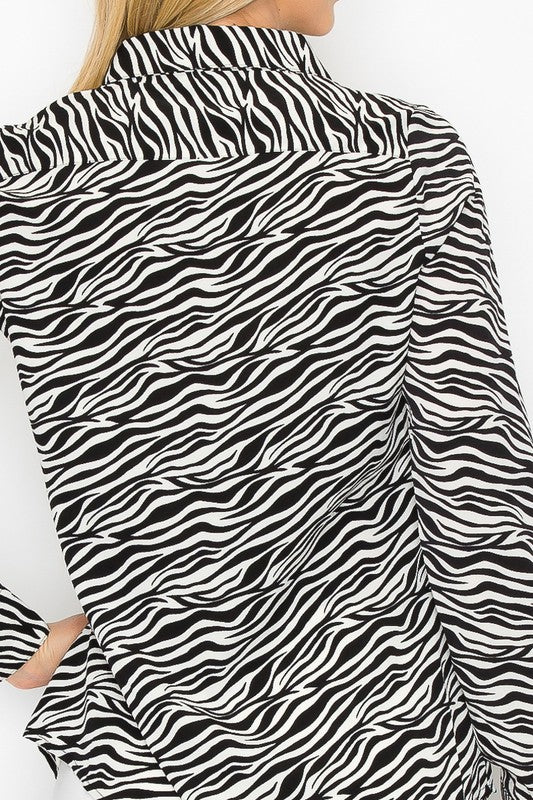 Zebra Print Button Down Shirt Long Sleeve