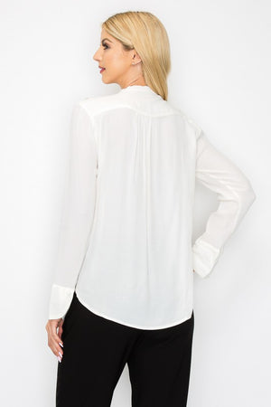 Ruffle Neck Tie Long Sleeve Top