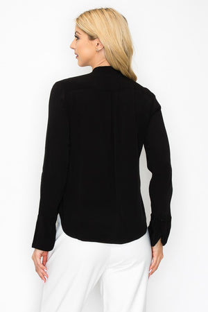 Ruffle Neck Tie Long Sleeve Top