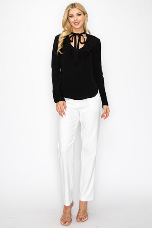 Ruffle Neck Tie Long Sleeve Top