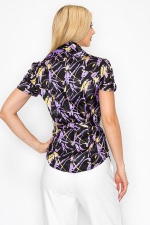Paint Brush Button Down Front Tie Top