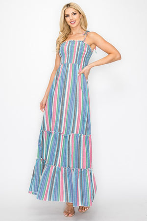 Striped Ruched Maxi Dress