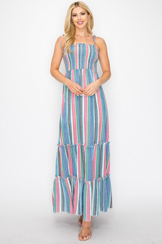Striped Ruched Maxi Dress
