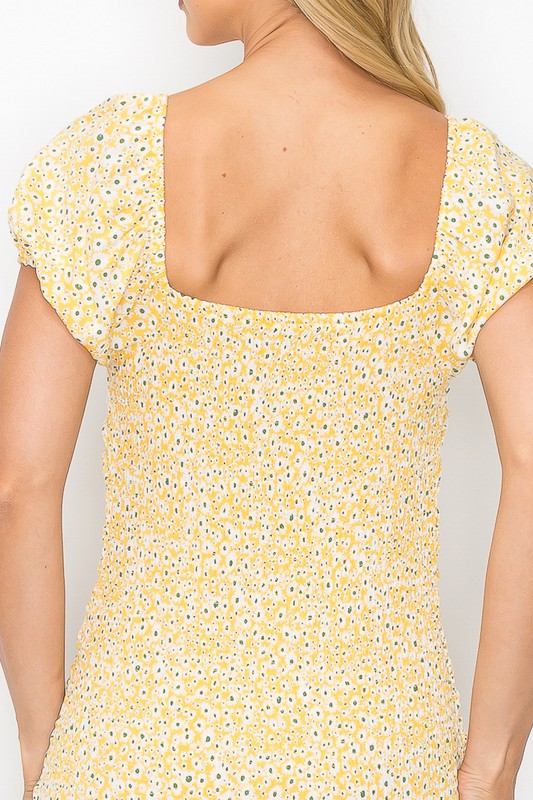 Yellow Floral Scrunch Dress