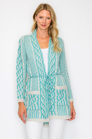 Knit Open Cardigan with Tie and Pockets