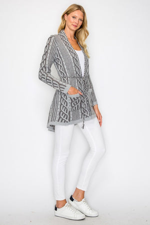 Knit Open Cardigan with Tie and Pockets